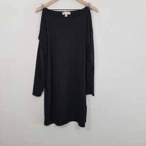 MICHAEL Michael Kors Chain Cold Shoulders Long Sleeve Stretch Midi Dress Black L